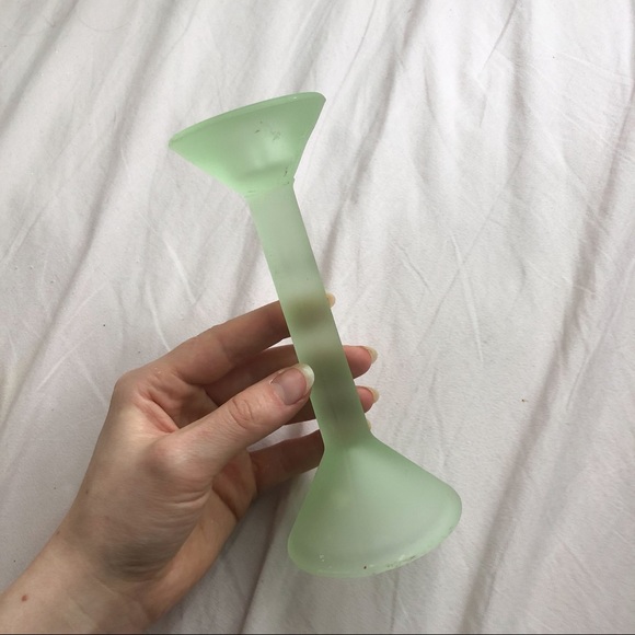 Vintage Sage Green Glass Candlestick Holder